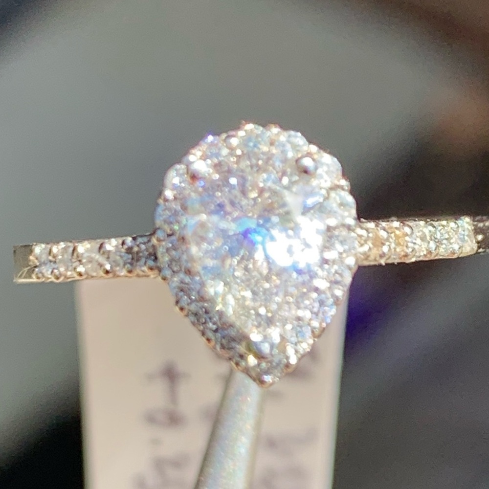 Platinum Pear Cut Halo Diamond Ring - Picture 6 of 15